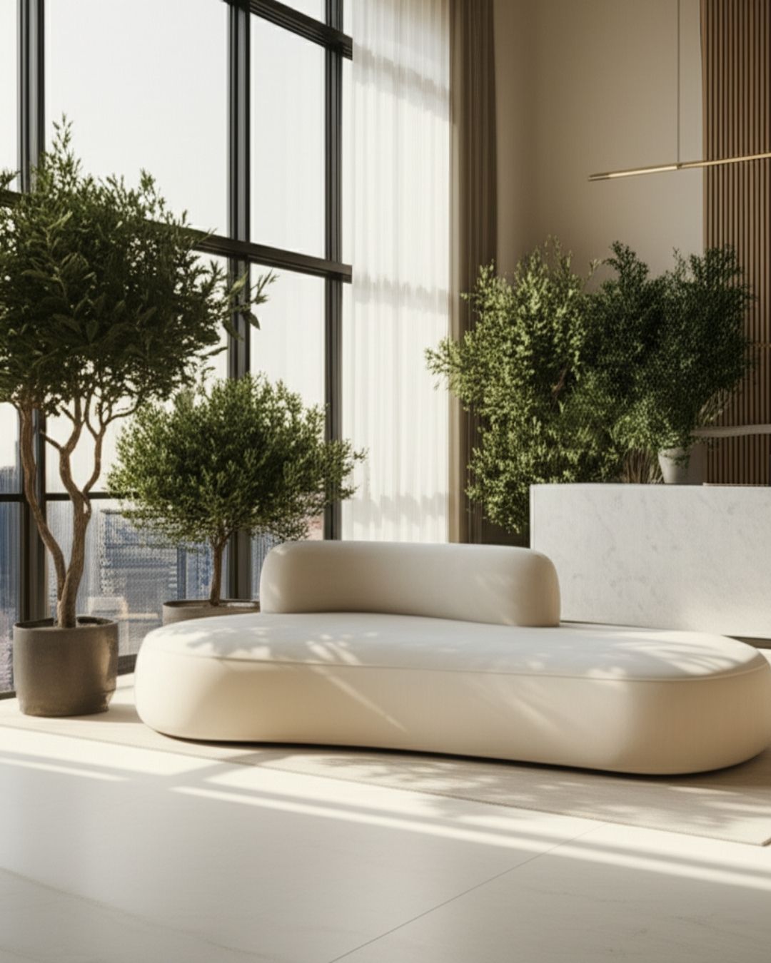 Upholstered custom sofa in a refined minimalist interior